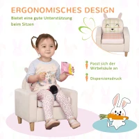 HOMCOM Kindersessel, Kaninchen-Motiv, hohe Rücklehne, waschbarer Bezug, für Kinder 3-5 Jahre, Farbe: Creme, 53 x 47 x 54,5 cm(m-5)