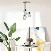 HOMCOM Lámpara Colgante Vintage Lámpara de Techo de Estilo Industrial 3 Portalámparas E27 Lámpara de Suspensión de Metal para Comedor Salón Ø38x133 cm Negro(m-7)