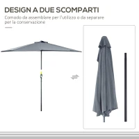 Outsunny Ombrellone Semicircolare da Parete con Manovella, in Poliestere e Metallo, 2.7x2.4 m, Grigio(m-7)
