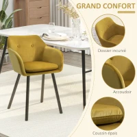 HOMCOM Chaises de Salle à manger Chaises de Visiteur scandinave - Lot de 4 - Pieds effilés Bois Noir - Velours Jaune(m-6)