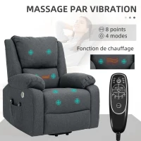 HOMCOM Fauteuil releveur électrique fonction massage et chauffage inclinaison réglable ports USB 87 x 92 x 105 cm gris(m-6)