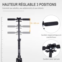 HOMCOM Trottinette pliable pour adultes enfants dolescents à partir 14 ans hauteur guidon réglable double système d'absorption des chocs roues PU alu dim. 94 x 38 x 95-105 cm noir(m-4)