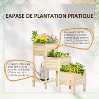 Outsunny Jardinière sur Pieds carré Potager 3 étages dim. 125L x 45l x 108H cm Inserts d'irrigation étagère Bois Sapin Naturel(m-4)
