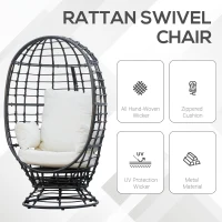 Outsunny 360° Swivel Egg Chair, Garden Rattan Swivel Chair with Thickened Cushion and Pillow, 150 KG Capacity for Indoor Outdoor, Balcony, Patio, Black(m-6)