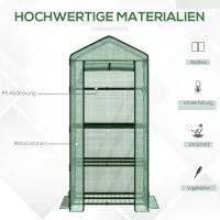 Outsunny Mini-Gewächshaus Anzuchtgewächshaus mit Folienabdeckung und 4 Regalböden Regale Rolltür Gemüsebeet Grün 69 x 49 x 158 cm(m-4)