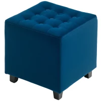 HOMCOM Velvet-Feel Square Ottoman - Blue(m-11)