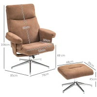 HOMCOM Velvet-Feel Recliner Chair and Ottoman - Light Brown(m-3)