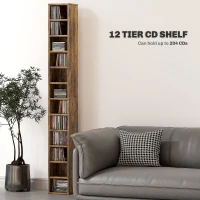 HOMCOM 204 CD Tall Narrow Media Storage Tower - Rustic Brown(m-4)