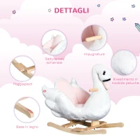 HOMCOM Cavallo a Dondolo a Forma di Cigno con Musica, Cavalluccio a Dondolo con Struttura in Metallo e Legno, Rivestimento Peluche, 60x32x55cm, Bianco(m-7)