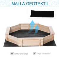 Outsunny Arenero de Madera para Niños de 3-8 Años con Cubierta de Poliéster para Patio Jardín 139,5x139,5x21,5 cm Natural(m-5)