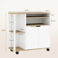 HOMCOM Rollender Küchenwagen mit Stauraum, Schrank, verstellbare Regale, für Küche, Wohnzimmer, Esszimmer, Weiß(m-3)