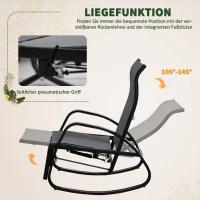 Outsunny Schaukelstuhl Schaukelliege mit Rückenlehne Fußstütze verstellbar Gartenliege Schwungliege bis 160 kg belastbar Texteline Grau 90 x 64 x 96,5 cm(m-4)