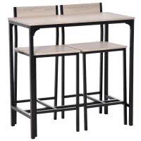 HOMCOM Bartisch Set Bartisch mit Barhocker-Set Esstisch mit 2 Stühlen mit Rückenlehne Küchentisch für Esszimmer, Küche, Natur+Schwarz(m-12)
