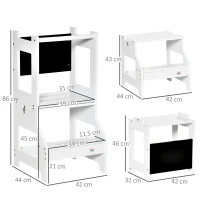 HOMCOM 3 en 1 tour d'observation enfant, tour d'apprentissage avec barreau, hauts rebords de sécurité et tableau noir, marches antidérapantes, learning tower, adapté aux enfants de 3 à 6 ans, blanc(m-3)