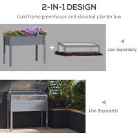 Outsunny Raised Garden Bed 2-IN-1 Wood Cold Frame Greenhouse with Elevated Garden Box, Openable Top for Flowers, Vegetables, Plants, Grey(m-7)