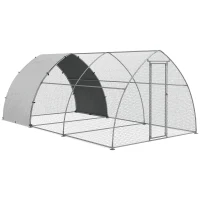 PawHut Recinto per Galline in Acciaio per 14-18 Animali con Porta Bloccabile, 3x5.6x2.2 m, Argento(m-1)