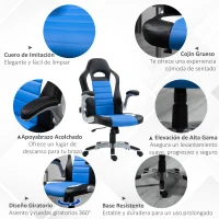 HOMCOM  Silla de Juego Escitorio Silla Giratorio de Ordenador para Jóvenes Ergonómica Regulable con Ruedas Azul(m-7)