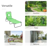 Outsunny Sdraio Pieghevole con Foro per Lettura e Cuscino, Reclinabile su 4 Livelli, in Tessuto Oxford e Struttura in Acciaio, Verde(m-8)