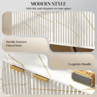 HOMCOM Marble Effect TV Unit, TV Stand Cabinet for up to 70" TVs, Modern TV Cabinet with Shelves and Storage Cupboard, Fluted Door, Extra Centre Leg, Cable Management for Living Room, White(m-4)