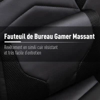 HOMCOM Luxe fauteuil/chaise de bureau gamer fonction massage + chauffage intégrée dossier inclinable noir(m-8)