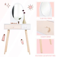 HOMCOM Coiffeuse Enfant Design scandinave Table de Maquillage Multi-rangements Miroir dim. 69L x 49l x 136H cm pin et MDF Blanc(m-8)