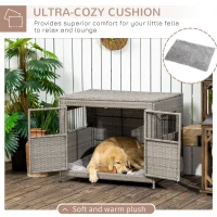 PawHut Wicker Dog Cage, Dog Crate with Lockable Door and Soft Washable Cushion for Medium to Large Sized Dogs, 85 x 61 x 70 cm, Grey(m-6)