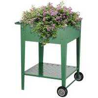 Outsunny Huerto Urbano Elevado con Ruedas de Acero Galvanizado con Estante y Asa Lateral para Plantas Cultivos 64x55x79 cm Verde(m-10)