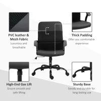 Vinsetto Mesh Office Chair, Faux Leather Desk Chair with Swivel Wheels, Adjustable Height and Tilt Function, Black(m-7)