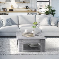 HOMCOM 2 Tier Wood Coffee Table Side Table Bottom Storage Shelf  Simple Modern Living Room Grey Wood Grain(m-6)