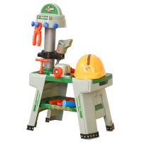HOMCOM Kinder Werkbank mit Werkzeug Arbeitstisch Werkbanktisch mit 37 Zubehören Rollenspiel Spielzeug für Kinder ab 3 Jahren PP-kunststoff Grün+Grau 44 x 26 x 71 cm(m-10)