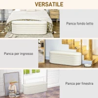 HOMCOM Panca Fondo Letto in Tessuto Teddy con Vano Contenitore per Ingresso e Camera, 116x41x40.5cm, Crema(m-6)
