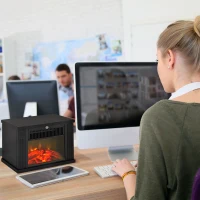 HOMCOM Cheminée électrique à Effet de Flamme poêle Style Contemporain Thermostat 600-1200 W Noir(m-2)