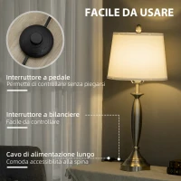 HOMCOM Set con Lampada da Terra e Lampada da Tavolo in Acciaio e Tessuto, Bianco e Argento(m-6)
