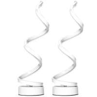 HOMCOM Set of 2 Modern Wave-Shaped LED Table Lamp with Round Metal Base for Living Room, Bedroom, White(m-1)