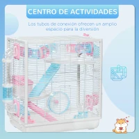 PawHut Jaula para Hámster con Tubos Jaula para Animales Pequeños con Bebedero Casita y Rueda de Ejercicio 47x29,5x53 cm Blanco(m-4)