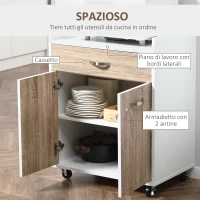 HOMCOM Carrello da Cucina Portavivande per Microonde con 4 Ruote, in Legno, 60x40x77cm - Rovere(m-4)