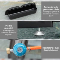 Outsunny Piastra Barbecue a Gas da Tavolo con 2 Bruciatori e Potenza 6kW, 48.5x46x21cm, Nero(m-7)