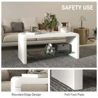 HOMCOM Curved Two-Tier Coffee Table - High Gloss White(m-6)