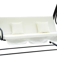 Outsunny Schaukelstuhl 3-Sitzer Hollywoodschaukel Gartenschaukel mit Sitz- und Rückenlehnen Tablett Sitzbank Schwingbank Dachwinkel verstellbar Stahl Polyestergewebe Creme 200 x 120 x 164 cm(m-9)