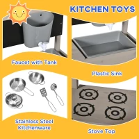 Outsunny Kids Wooden Sandbox w/ Canopy, Kitchen Toys, Seat, Storage, for Ages 3-7 Years(m-5)