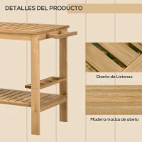Outsunny Carrito de Madera para Exterior Carro de Servicio con Asa Lateral y 3 Porta botellas 95x47x74 cm Natural(m-6)