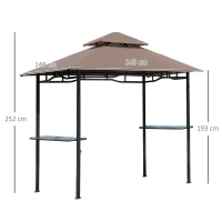 HOMCOM Pavillon abri tonnelle de Jardin pour Barbecue Double Toit 2 tablettes incluses Tissu Polyester Acier 2,5 x 1,5 m Chocolat(m-3)