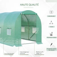Outsunny Serre de Jardin Tunnel 8 m² 4L x 2l x 1,9H m Acier galvanisé renforcé diamètre 2,4 cm + PE Haute densité fenêtres Porte Vert(m-5)