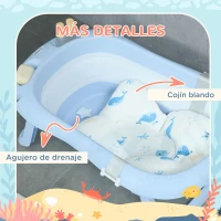 ZONEKIZ Bañera Bebé Plegable con Cojín Almohadillas Antideslizantes Orificio de Drenaje y Agujero de Ducha 83x48x23,5cm Azul(m-7)