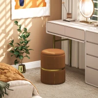 HOMCOM Velvet-Feel Storage Ottoman - Brown(m-2)