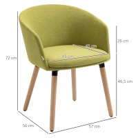 HOMCOM Silla de Comedor Tapizada en Lino Sintético Transpirable con Asiento Acolchado y Patas de Madera 57x56x72cm Verde(m-3)