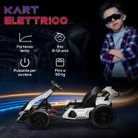HOMCOM Go Kart Elettrico per Bambini 6-12 Anni 24V 12km/h con Seggiolino Regolabile, Bianco(m-7)