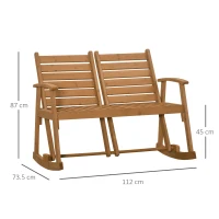 Outsunny Wooden Garden Rocking Bench with Adjustable Backrests, 2-Seater Rustic Rocking Chair Loveseat with Slatted Seat and Armrests(m-3)