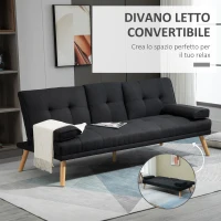 HOMCOM Divano Letto 3 Posti Reclinabile con Rivestimento Effetto Lino e Tavolino a Ribalta, Grigio(m-4)