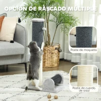 PawHut Poste Rascador para Gatos Arañador de Sisal con Cepillo de Auto Acicalado y Bola de Juguete 40x48x85 cm Gris y Crema(m-5)